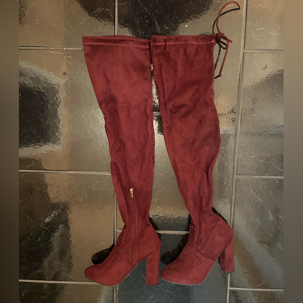 Burgundy thigh high boots